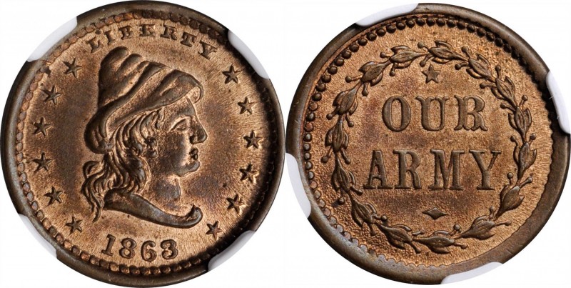 Patriotic Civil War Tokens

1863 Conical Cap Head / OUR ARMY. Fuld-45/332 d. R...