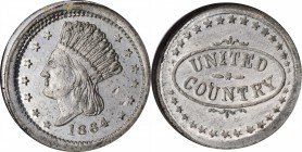 Patriotic Civil War Tokens

1864 Indian Princess / UNITED COUNTRY. Fuld-56/436 e. Rarity-7. White Metal. Plain Edge. MS-63 (NGC).

20 mm.

From ...