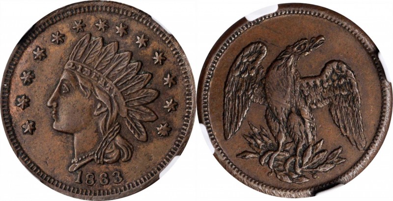 Patriotic Civil War Tokens

1863 Indian Head / Eagle. Fuld-70/281 a. Rarity-6....