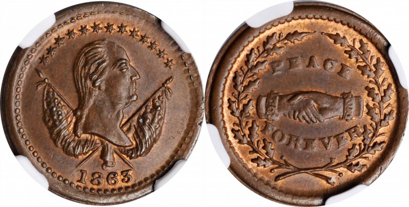 Patriotic Civil War Tokens

1863 Washington Portrait and Flags / PEACE FOREVER...