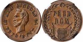 Patriotic Civil War Tokens

1864 Lincoln Portrait / FREE DOM. Fuld-125/294 a, Cunningham 5-410C, King-200, DeWitt-AL 1864-48. Rarity-6. Copper. Plai...