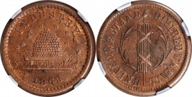 Patriotic Civil War Tokens

1863 Beehive / Fasces and Liberty Cap. Fuld-188/435 a. Rarity-8. Copper. Plain Edge. MS-64 BN (NGC).

19 mm.

From t...