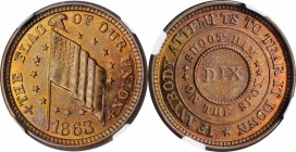 Patriotic Civil War Tokens

1863 THE FLAG OF OUR UNION / DIX. Fuld-208/410 a. Rarity-1. Copper. Plain Edge. MS-66 BN (NGC).

19.5 mm.

From the ...