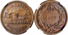 Patriotic Civil War Tokens

1863 OUR LITTLE MONITOR / Anchor and Cannons. Fuld-237/423 a. Rarity-1. Copper. Plain Edge. MS-64 (NGC).

19.5 mm.

...