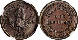Civil War Store Cards

New York--New York. 1863 Broas Brothers. Fuld-630L-18a, Musante GW-663, Baker-523. Rarity-1. Copper. Plain Edge. MS-62 BN (NG...
