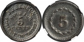 Sutler Tokens

New York. 1st New York Mounted Rifles. Undated (1861-1865) John J. Benson. 5 Cents. Schenkman NY-1-5L (NY-A5L), W-NY-100-005g. Rarity...