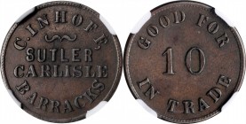 Sutler Tokens

Pennsylvania. Carlisle Barracks. Undated (1861-1865) Christian Inhoff. 10 Cents. Schenkman PA-CB-10C (PA-N10C), W-PA-360-010a. Rarity...