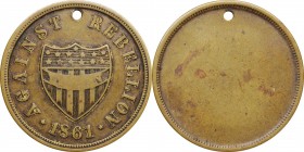 Civil War and Confederacy

Civil War Identification Tag. Unissued. UNION Shield, AGAINST REBELLION 1861. Maier-Stahl 2A. Brass. Very Fine.

29 mm....