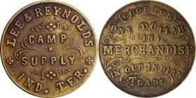 Indian Trader Tokens

Indian Territory--Camp Supply. Undated (ca. 1875) Lee & Reynolds. $1.00. Curto-56. Brass. Reeded Edge. Very Fine.

24.5 mm....