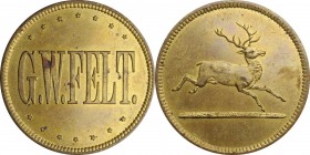 Indian Trader Tokens

Iowa--Sioux City. Undated (ca. 1870s-1880s) George W. Felt. [Dollar]. Curto-66, Wright-310. Brass. Plain Edge. About Uncircula...