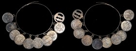 Engraved Coins, Love Tokens, and Coin Jewelry

Adjustable Silver Bracelet with (9) suspended Liberty Seated dimes and a single blank disc which have...