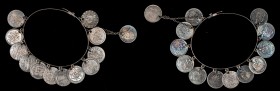 Engraved Coins, Love Tokens, and Coin Jewelry

Adjustable Silver Bracelet with (13) suspended Liberty Seated dimes which have been looped and engrav...