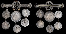 Engraved Coins, Love Tokens, and Coin Jewelry

Silver and Gold Horseshoe Pin with (6) suspended engraved coins. Very Fine.

The pin itself is an a...