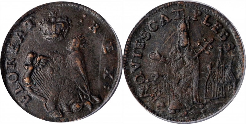 St. Patrick Farthing

Undated (ca. 1652-1674) St. Patrick Farthing. Martin 1c....