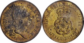 Rosa Americana Penny

1723 Rosa Americana Penny. Martin 2.5-Eb.1, W-1278. Rarity-4. AU Details--Corroded (NGC).

PCGS# 125. NGC ID: 2ASR.

From ...