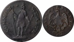 Massachusetts Cent

1787 Massachusetts Cent. Ryder 2b-E, W-6060. Rarity-5. Arrows in Left Talon. Very Fine, Porous.

116.51 grains.

PCGS# 302....