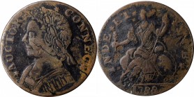 Connecticut Copper

1788 Connecticut Copper. Miller 11-G, W-4510. Rarity-2. Mailed Bust Left. Very Fine.

160.7 grains. This lot includes Colonial...