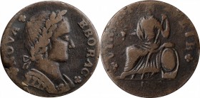 Nova Eborac Copper

1787 Nova Eborac Copper. W-5755. Rarity-3. Medium Bust, Seated Figure Left. Very Fine, Scratches.

130.4 grains. This lot incl...