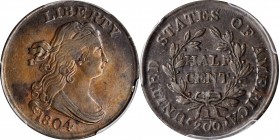 Draped Bust Half Cent

1804 Draped Bust Half Cent. C-10. Rarity-1. Crosslet 4, Stems to Wreath. AU-50 (PCGS).

PCGS# 1069.

From the Dr. Jeffrey...