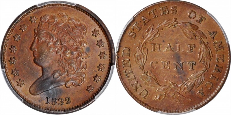 Classic Head Half Cent

1832 Classic Head Half Cent. C-3. Rarity-1. AU Details...