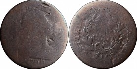 Draped Bust Cent

1796 Draped Bust Cent. S-118. Rarity-5+. Reverse of 1797. Fair-2.

Very well-worn and lightly cleaned, but free from corrosion. ...