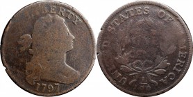 Draped Bust Cent

1797 Draped Bust Cent. S-127. Rarity-4. Reverse of 1797, Stems to Wreath. Good-4, Edge Damage.

Has some edge cuts while the fie...