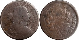 Draped Bust Cent

1797 Draped Bust Cent. S-133. Rarity-5. Reverse of 1797, Stemless Wreath. Good-4.

Glossy light steel with some microporosity in...