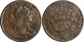 Draped Bust Cent

1798/7 Draped Bust Cent. S-152. Rarity-2. VF-25, Porous, Burnished.

A sharp example of this popular overdate. Steel-brown, the ...