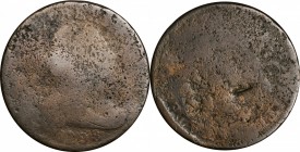 Draped Bust Cent

1798 Draped Bust Cent. S-161. Rarity-2. Style I Hair. Fair-2, Porous, Damaged.

A rough, low grade cent collected for its bold r...