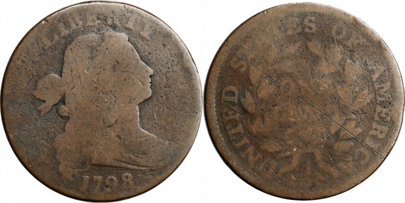 Draped Bust Cent

1798 Draped Bust Cent. S-163. Rarity-4. Style I Hair. Good-4...