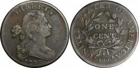 Draped Bust Cent

1798 Draped Bust Cent. S-167. Rarity-1. Style II Hair. VF-20, Environmental Damage.

Mildly rough steel-brown surfaces show some...