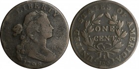 Draped Bust Cent

1798 Draped Bust Cent. S-170. Rarity-3. Style II Hair. VG-10, Porous.

A good representative of this rather scarce variety. Stee...