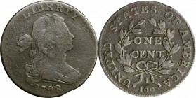 Draped Bust Cent

1798 Draped Bust Cent. S-172. Rarity-2. Style II Hair. Fine-12, Granular.

Dark olive surfaces are slightly rough but minimally ...