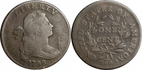 Draped Bust Cent

1798 Draped Bust Cent. S-177. Rarity-4+. Style II Hair. VG-10, Porous.

Not perfectly smooth, but a handsome dark brown example ...