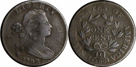 Draped Bust Cent

1798 Draped Bust Cent. S-181. Rarity-3. Style II Hair. VF-20, Porous.

Surfaces dark and matte due to the light porosity, but no...