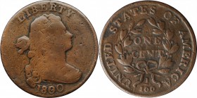 Draped Bust Cent

1800 Draped Bust Cent. S-196. Rarity-1. Style II Hair. VG-8, Burnished.

Burnished to smooth out porosity and recolored to a dec...