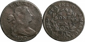 Draped Bust Cent

1800 Draped Bust Cent. S-197. Rarity-1. VG-10, Porous, Bent.

The popular "Q" variety, so-named for the always-present die flaws...
