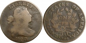 Draped Bust Cent

1800 Draped Bust Cent. S-201. Rarity-4+. VG-8, Porous.

A challenging variety and this slightly rough, lower grade piece is an e...