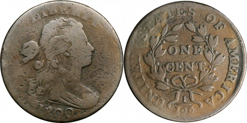 Draped Bust Cent

1800 Draped Bust Cent. S-206. Rarity-3. VG-10, Minor Pitting...