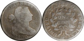 Draped Bust Cent

1800 Draped Bust Cent. S-207. Rarity-3. Good-6, Porous.

Intermediate die state, the area under the reverse die crack, that will...