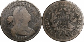 Draped Bust Cent

1800 Draped Bust Cent. S-211. Rarity-3. Good-6, Porous.

Microporous dark brown fields with mostly smooth, lighter devices. Full...