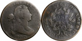 Draped Bust Cent

1800 Draped Bust Cent. S-212. Rarity-3. Good-6, Porous, Bent.

Microporous steel surfaces and probably smoothed. Lower left quad...