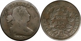 Draped Bust Cent

1801 Draped Bust Cent. S-220. Rarity-3. Fraction 1/000. Good-6, Corrosion.

Patch of corrosion off the hair ribbons, otherwise a...
