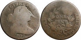 Draped Bust Cent

1802 Draped Bust Cent. S-239. Rarity-3. AG-3.

Smooth, problem-free surfaces. Just well-worn. Late die state.

PCGS# 36326.
...