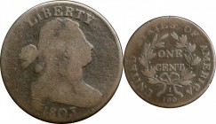 Draped Bust Cent

1803 Draped Bust Cent. S-247. Rarity-3. Small Date, Small Fraction. Good-4.

An intriguing, possibly unique early die state of t...