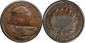 Draped Bust Cent

1803 Draped Bust Cent. S-260. Rarity-1. Small Date, Large Fraction--E.T Counterstamp--VF-30.

An exceptionally high quality coun...