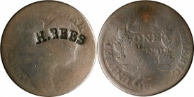 Draped Bust Cent

1805 Draped Bust Cent. S-267, Brunk-R-163, HT-415B. Rarity-1--H. REES Counterstamp--AG-3.

The counterstamper, Rees, was a Phila...