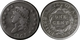 Classic Head Cent

1808 Classic Head Cent. S-277. Rarity-2. Fine-12, Porous.

A clear example of the "12 Star" die state of this variety, where re...
