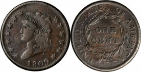 Classic Head Cent

1809 Classic Head Cent. S-280, the only known dies. Rarity-2. VF-25.

Glossy medium brown with steel highlights. Several tiny n...