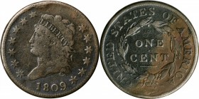 Classic Head Cent

1809 Classic Head Cent. S-280, the only known dies. Rarity-2. Fine-12, Recolored.

Desirable early die state with a crisp, bold...